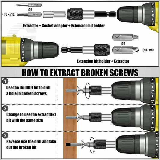 22Pcs Damaged Screw Extractor Speed Out Drill Bits Tool Set Broken Bolt Remover
