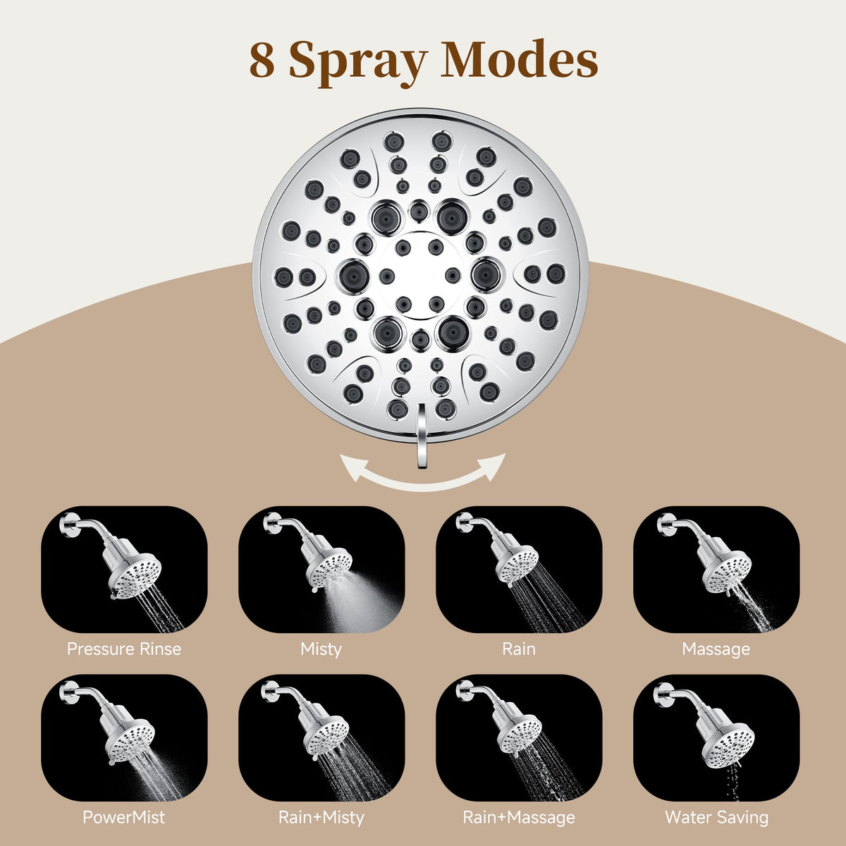 High Pressure Handheld Shower Head with 8 Spray Settings and 360° Adjustable Swivel Joint
