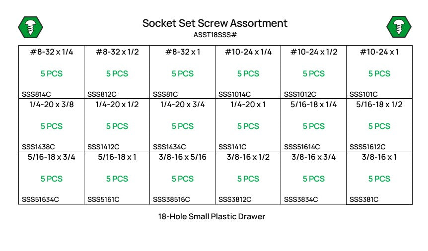 90 Piece #8-10 Hex Socket Set Screw Assortment Starter Kit