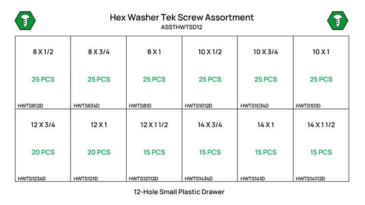 250 Piece #8-14 Hex Washer Tek Screw Assortment Starter Kit
