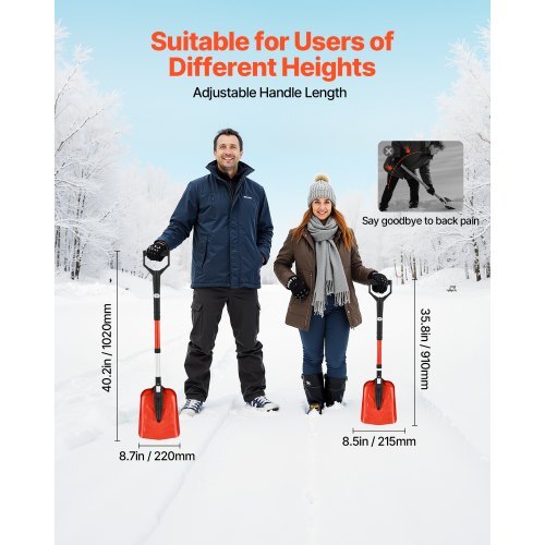 Snow Shovel for Driveway, 9 in Foldable Snow Shovel with D-shaped Handle, , 36-40 in Adjustable, Lightweight Aluminum Alloy Snows Removal Tool, Reduce Back Strains for Garden Car Camping