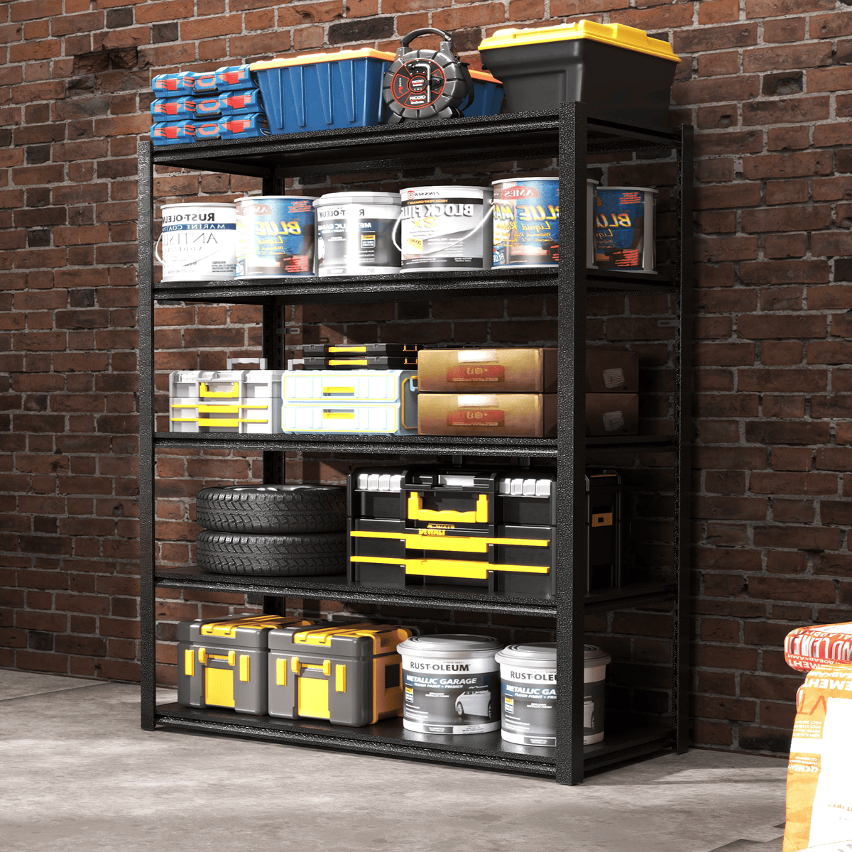 78"H 5 Tier Metal Shelves for Storage Garage Shelving 2000LBS 47.2"W*18"D*78"H,Black