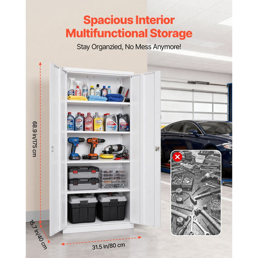 Metal Storage Cabinet 68.9 in Lockable Garage Cabinet with 4 Adjustable Shelves