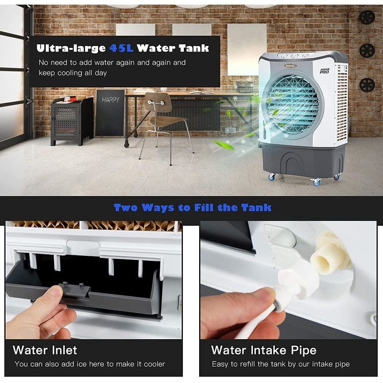 4-in-1 Industrial Evaporative Air Cooler Fan with 12 Gallon Tank
