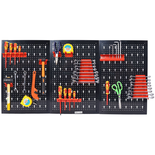 Pegboard Wall Organizer, 4ft Metal Garage Pegboard Tool Organizer w/3 Pegboards
