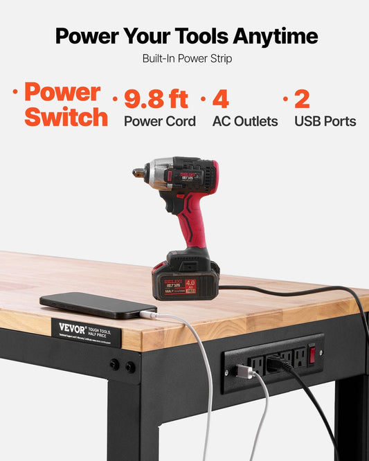 Adjustable Workbench 2000 lbs Capacity 61 x 20-inch Heavy Duty Work Bench with 27.1-36 Inches Height Adjustment