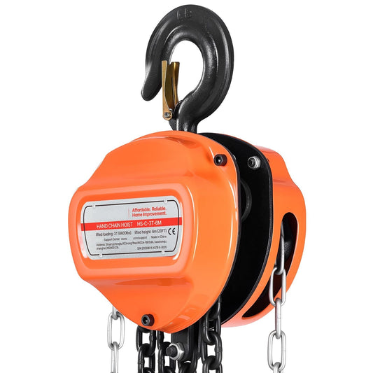 Heavy Duty Hand Chain Hoist 3 Ton 6600 lbs Capacity with Upgraded G80 Galvanized Chain 20 ft Lifting Height
