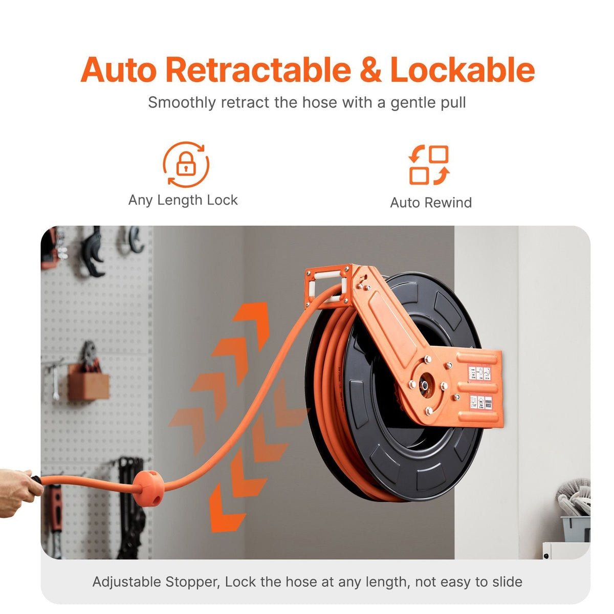 Retractable Air Hose Reel 3/8IN x 100FT Rubber Air Hose Max 300PSI with 5FT Lead