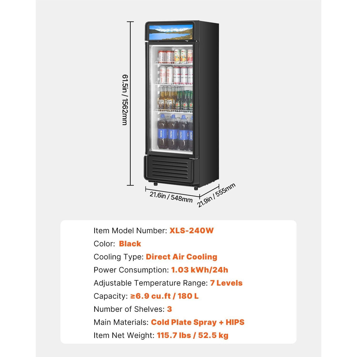 Commercial Merchandiser Refrigerator 6.9 CU.FT Refrigerator