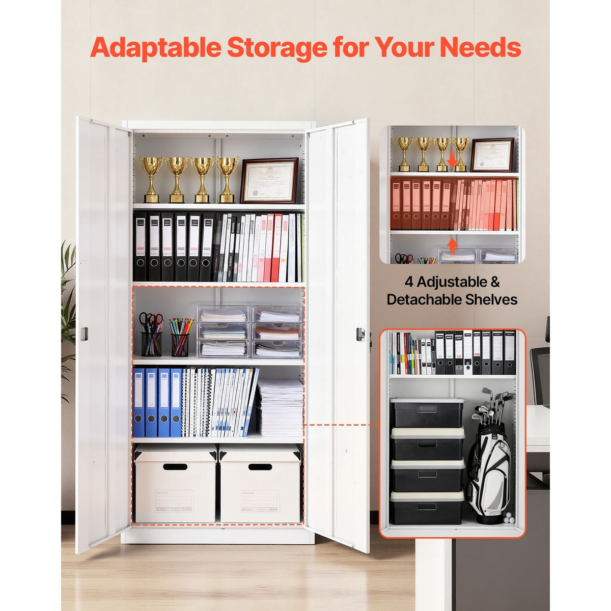Metal Storage Cabinet 68.9 in Lockable Garage Cabinet with 4 Adjustable Shelves