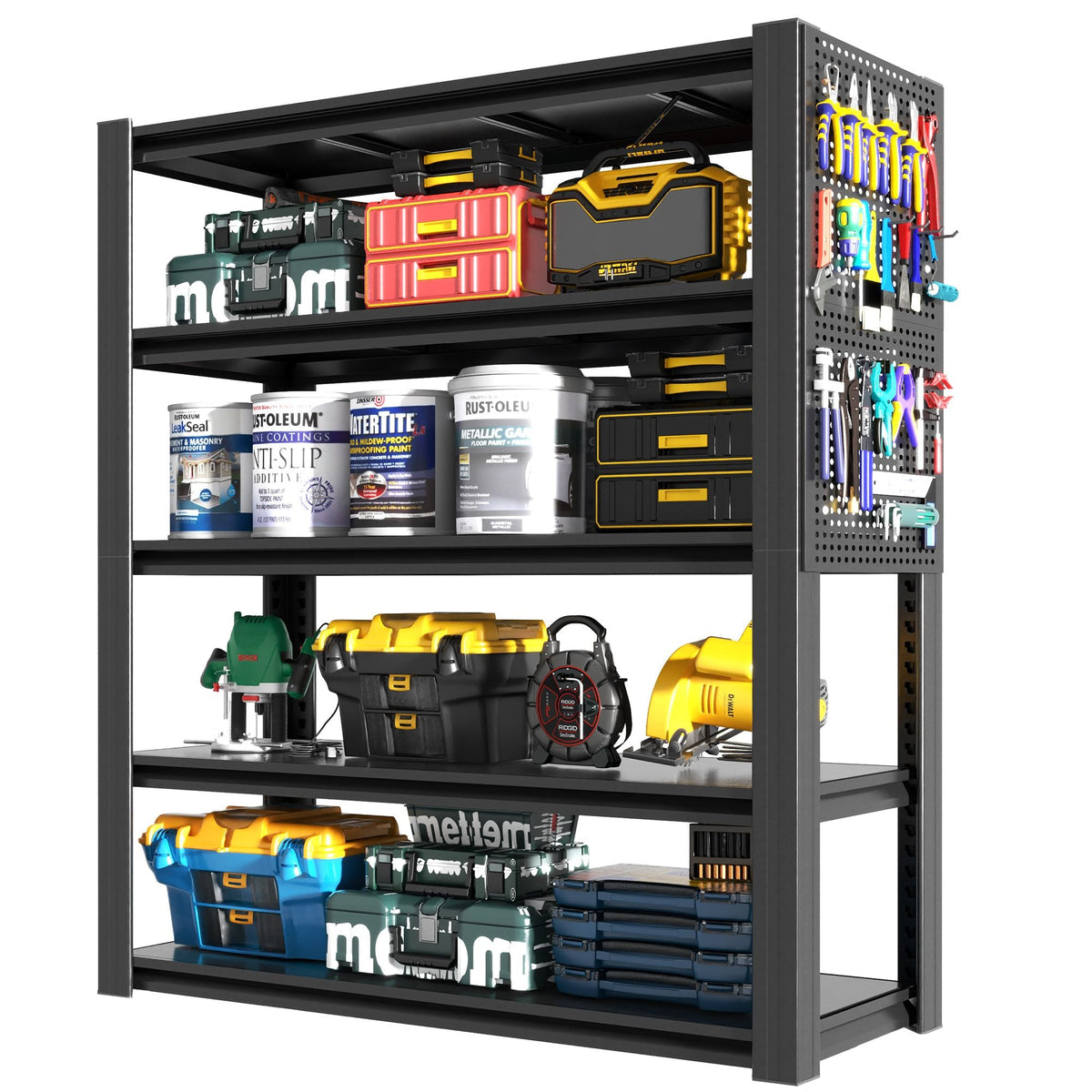 72"H 5-Tier Adjustable Heavy-Duty Shelving with Pegboard Industrial Storage Rack for Garage 23.6"D x 47.2"W x 72"H