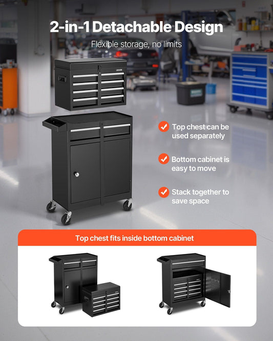 Rolling Tool Chest 5 Drawers Tool Cabinet Organizer with Detachable Top Metal Toolbox