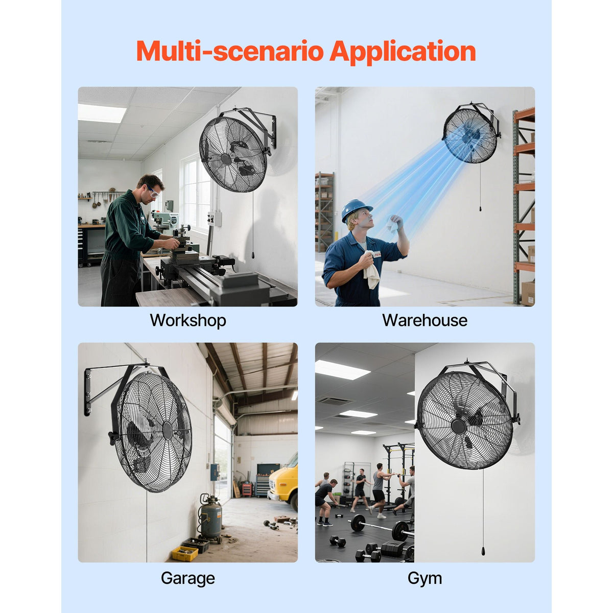 18 Inch Industrial Wall Mount Fan High Velocity 4000 CFM Fan with 3 Speeds