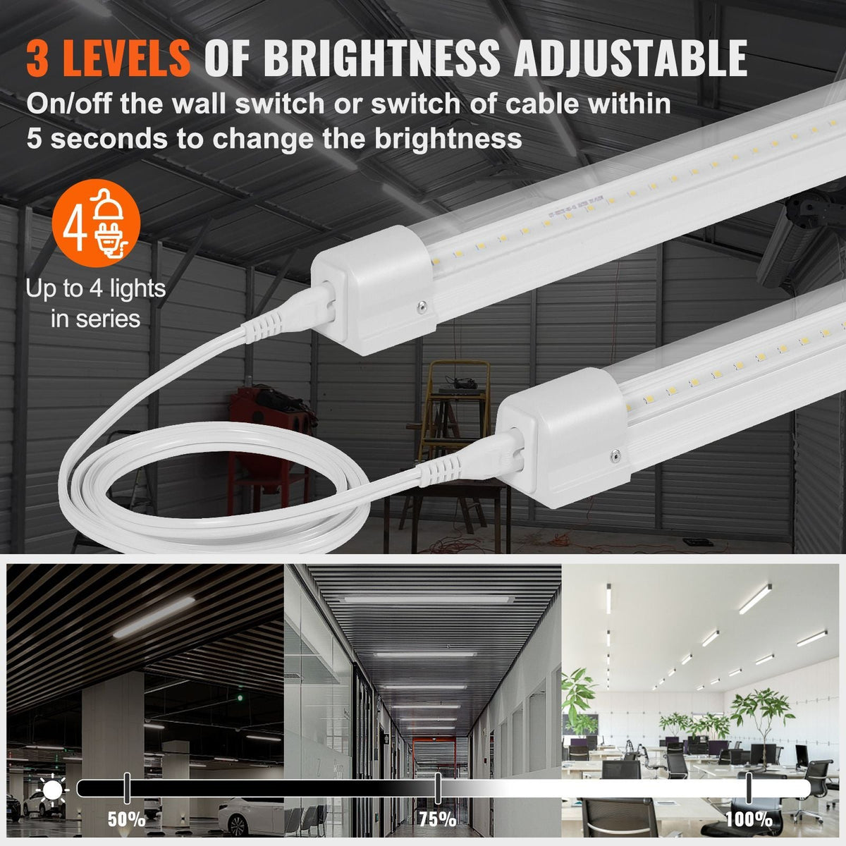 10 Pack LED Shop Light 8 FT 80W Linkable Light Fixture 10000 LM 59 in Power Cords with ON/OFF Switch