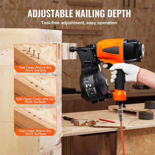 Coil Siding Nailer CN65 1-1/4" to 2-1/2" 15 Degree Pneumatic Siding Nail Gun with Tool-Less Depth Adjustment 70-120PSI