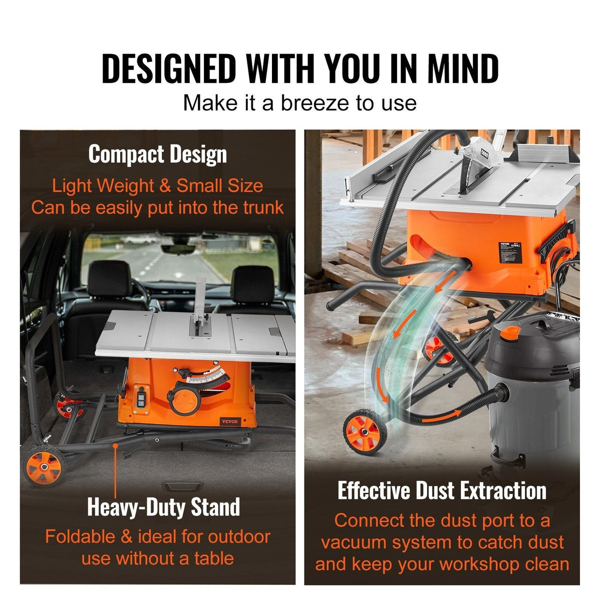 Compact Portable Table Saw with Stand 10-inch 15-Amp