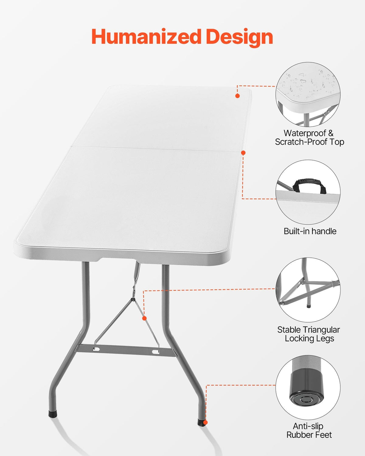 Folding Table 8 Ft Heavy Duty Portable Fold-in-Half Utility Table