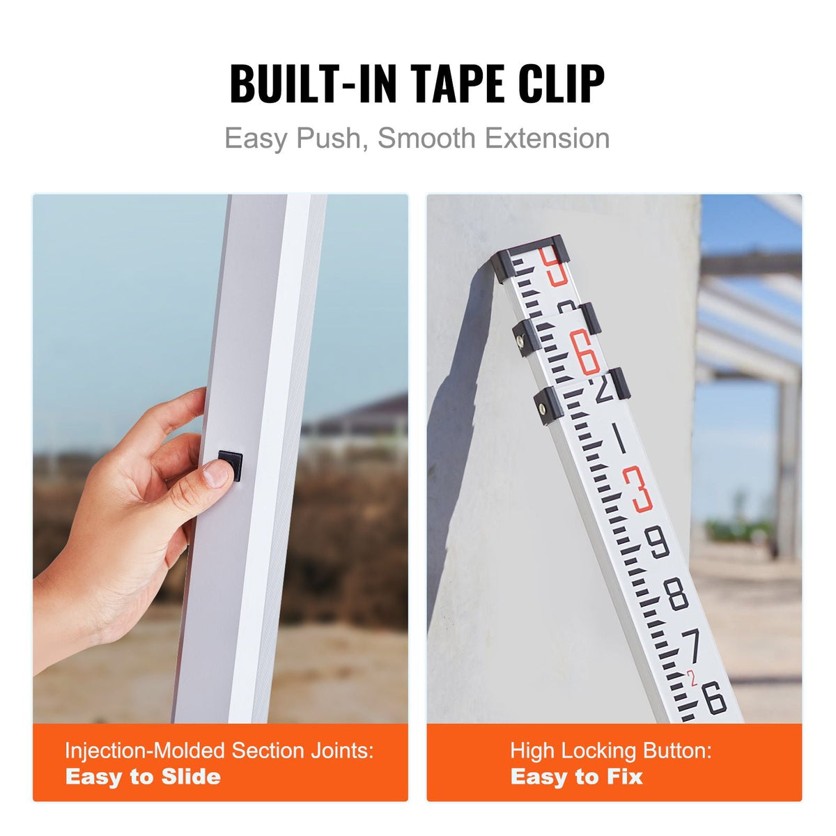 Aluminum Grade Rod 9-Feet/10ths Telescopic Measuring Double-Sided 1/10ft Leveling Rod Stick
