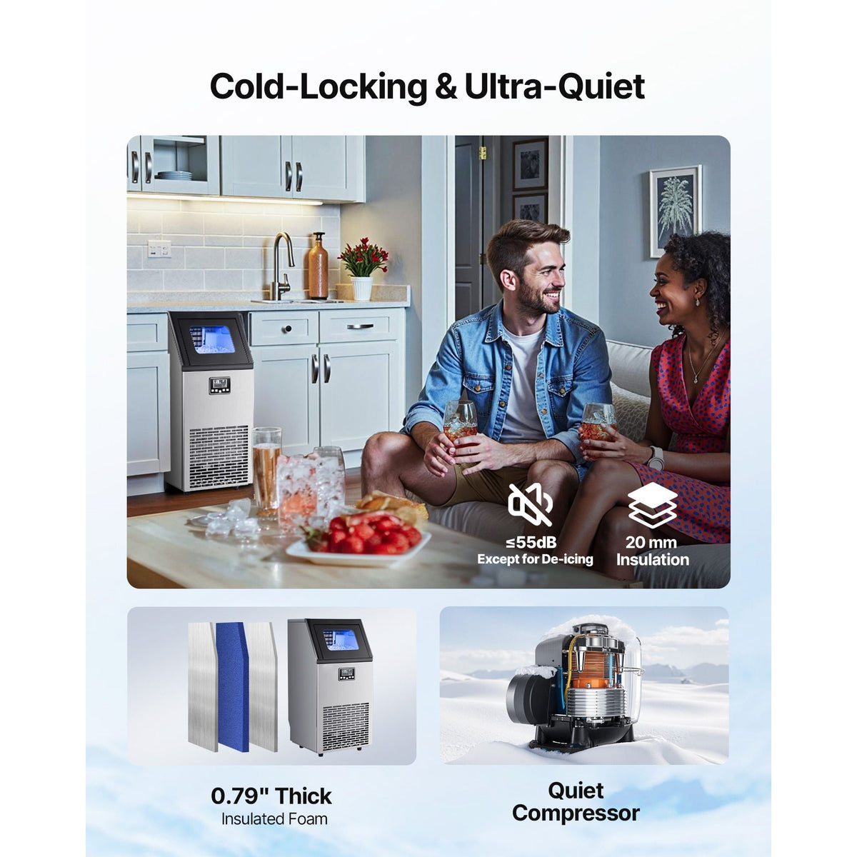 Commercial Ice Maker Machine 100lbs/24h with 28Lbs Storage Stainless Steel Freestanding & Under Counter Ice Maker