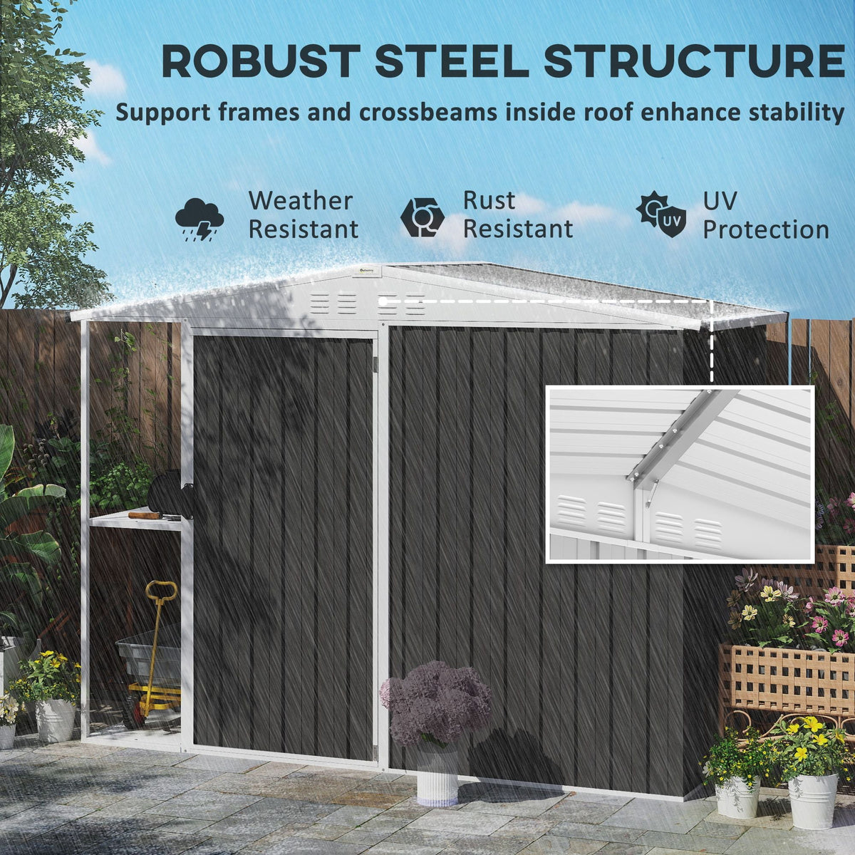 8 x 4ft Outdoor Garden Shed Metal Storage Shed with Air Vents and Lockable Door