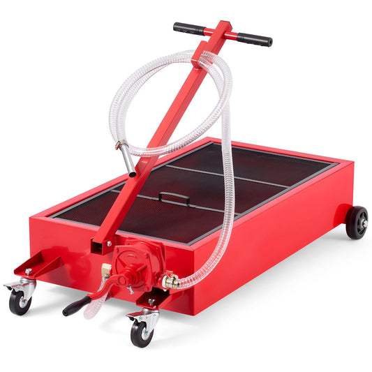 Heavy-Duty Low Profile Oil Drain Pan - 20 Gallon Capacity, Rolling Design with Manual Pump & 7.2 ft Hose