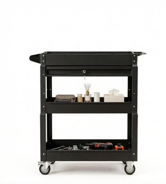 3 Tier Rolling Tool Cart Garage Workshop Lockable Drawer Storage Organizer Metal