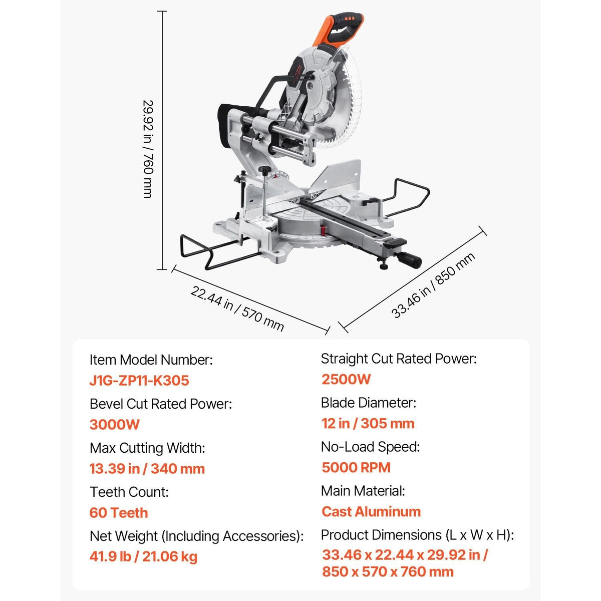 Dual Bevel Sliding Compound Miter Saw 12-Inch Blade 15 Amp Motor