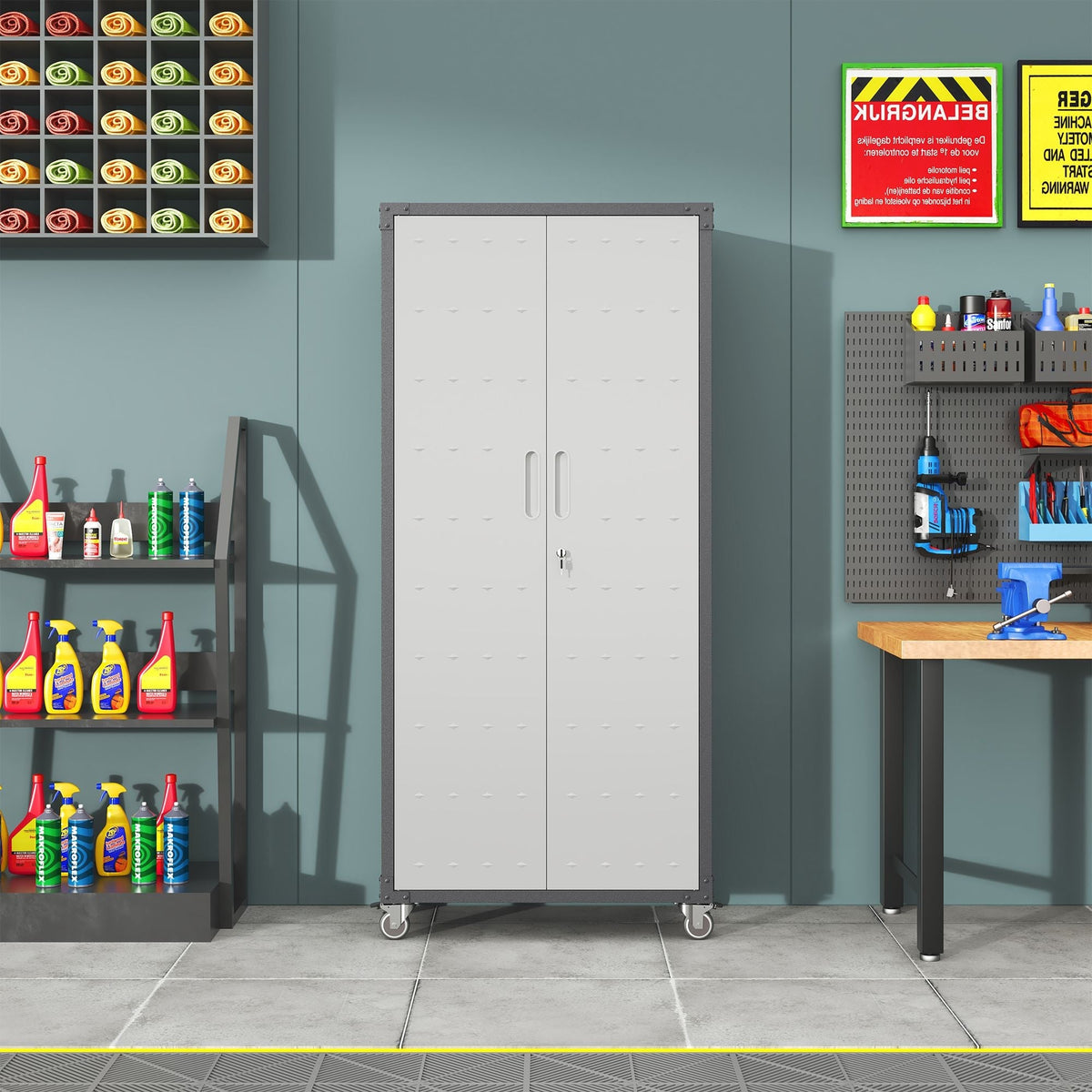 71" Metal Garage Storage Cabinet with Wheels Heavy-Duty Tool Storage Cabinet
