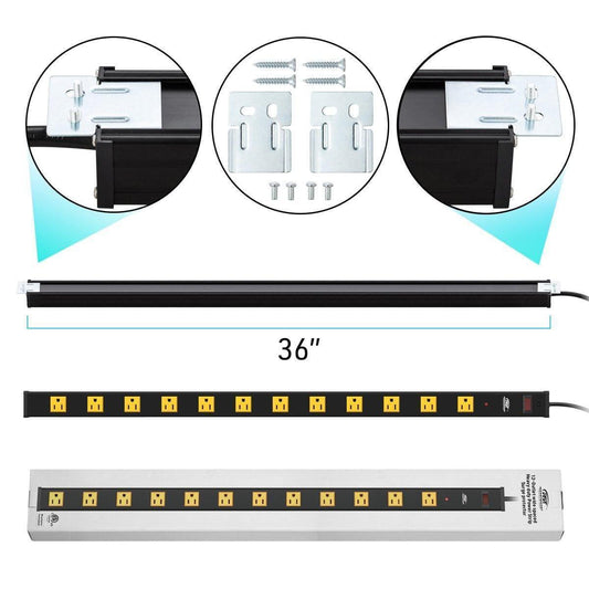 CRST 12-Outlet Metal Power Strip Surge Protector — 1800J, 2.6" Wide Outlets, Mountable