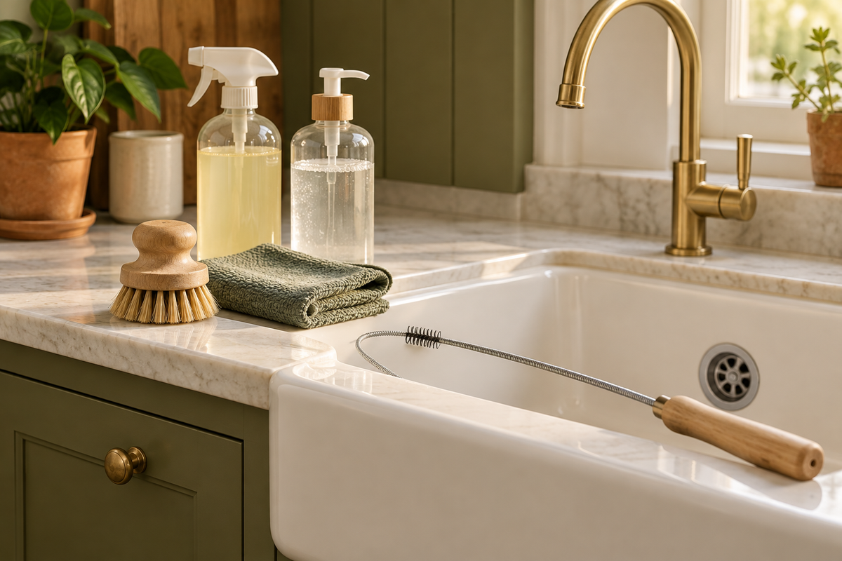 Cleaning & Drain Care — coordinated warm natural DIY category image