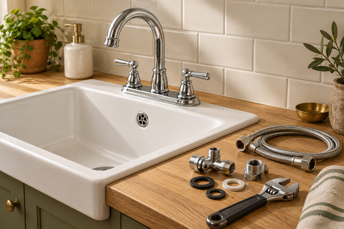 Plumbing Repair Tools & Supplies — coordinated warm natural DIY category image