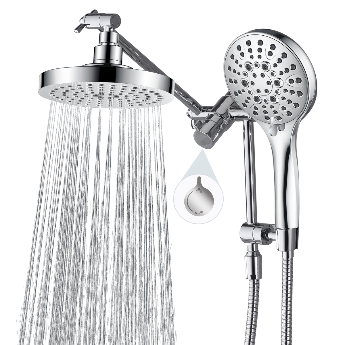 Dual Shower Head with Adjustable Extension Arm, 3-Way Diverter and Hose