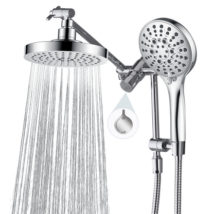 Dual Shower Head with Adjustable Extension Arm, 3-Way Diverter and Hose