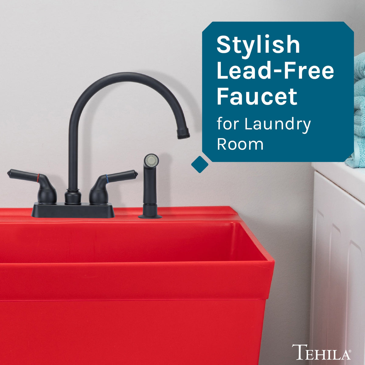 Tehila Black Finish Gooseneck Faucet with Side Sprayer