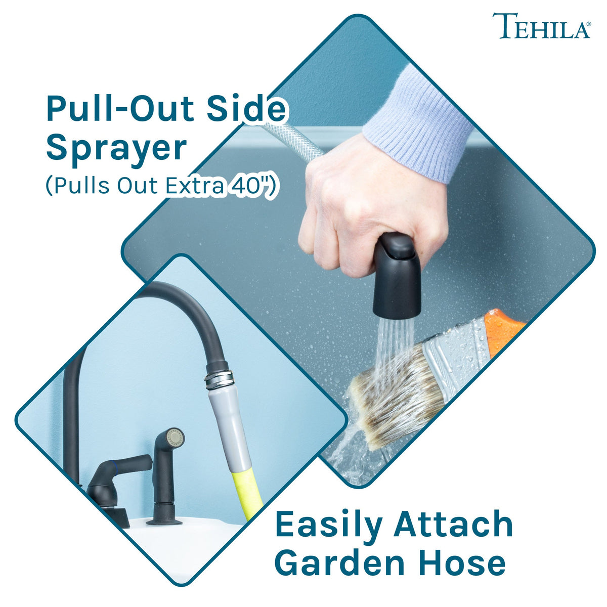 Tehila Black Finish Gooseneck Faucet with Side Sprayer