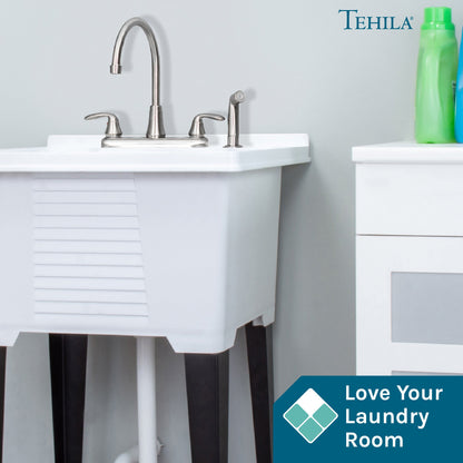 Tehila Stainless Steel Finish Wide-set Gooseneck Faucet with Side Sprayer