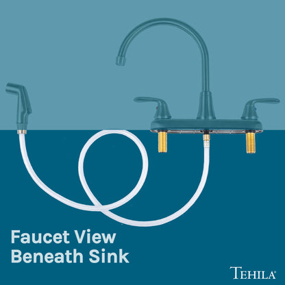 Tehila Stainless Steel Finish Wide-set Gooseneck Faucet with Side Sprayer