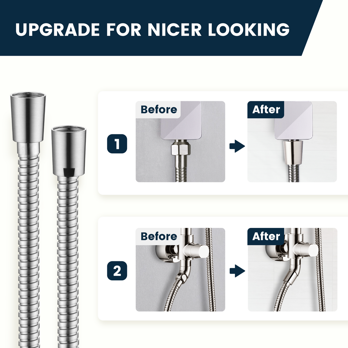 118-Inch Extra Long Stainless Steel Handheld Shower Hose with 360° Swivel