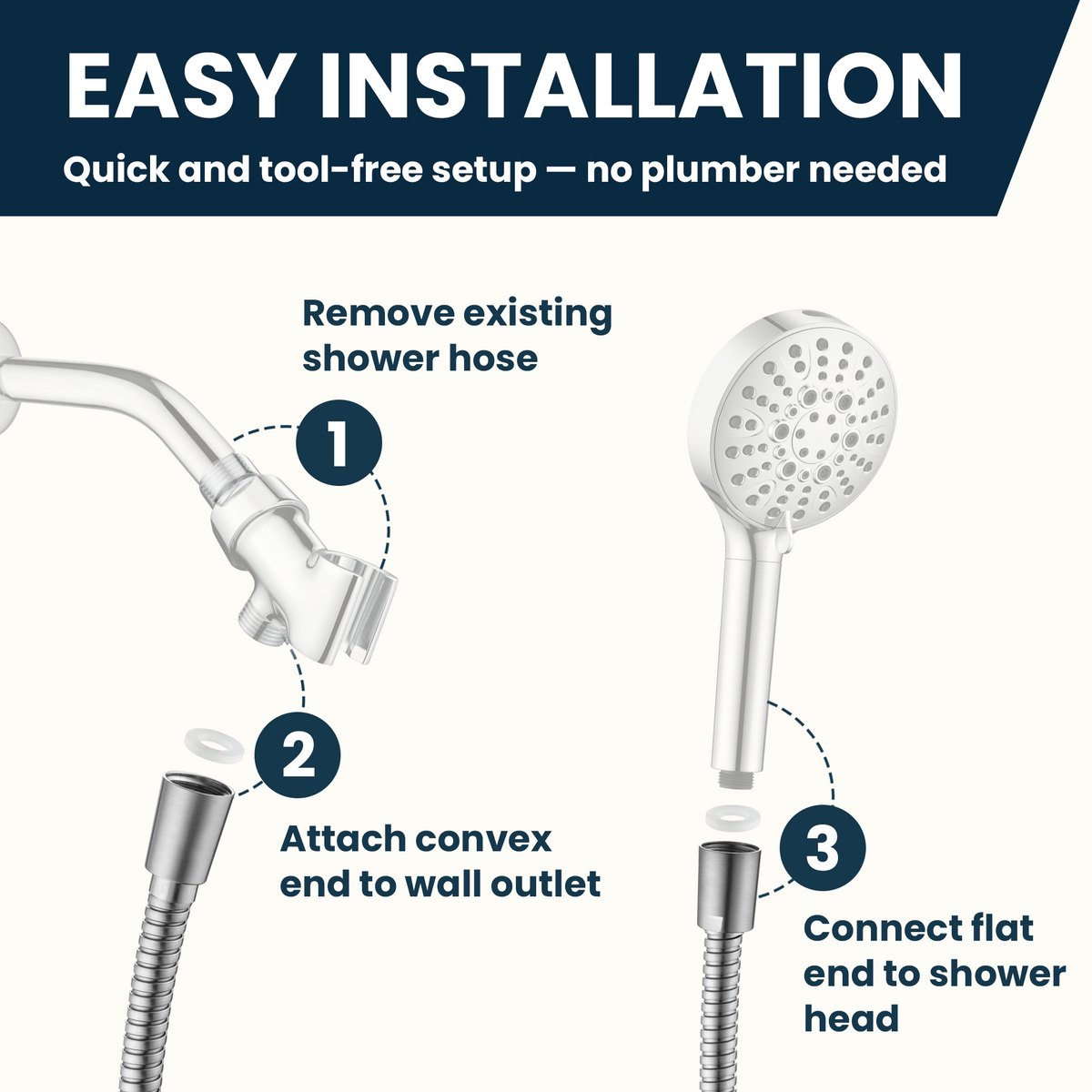 118-Inch Extra Long Stainless Steel Handheld Shower Hose with 360° Swivel