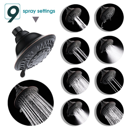 9-Spray Rain Shower Head-Angle Adjustable Fixed Shower Head