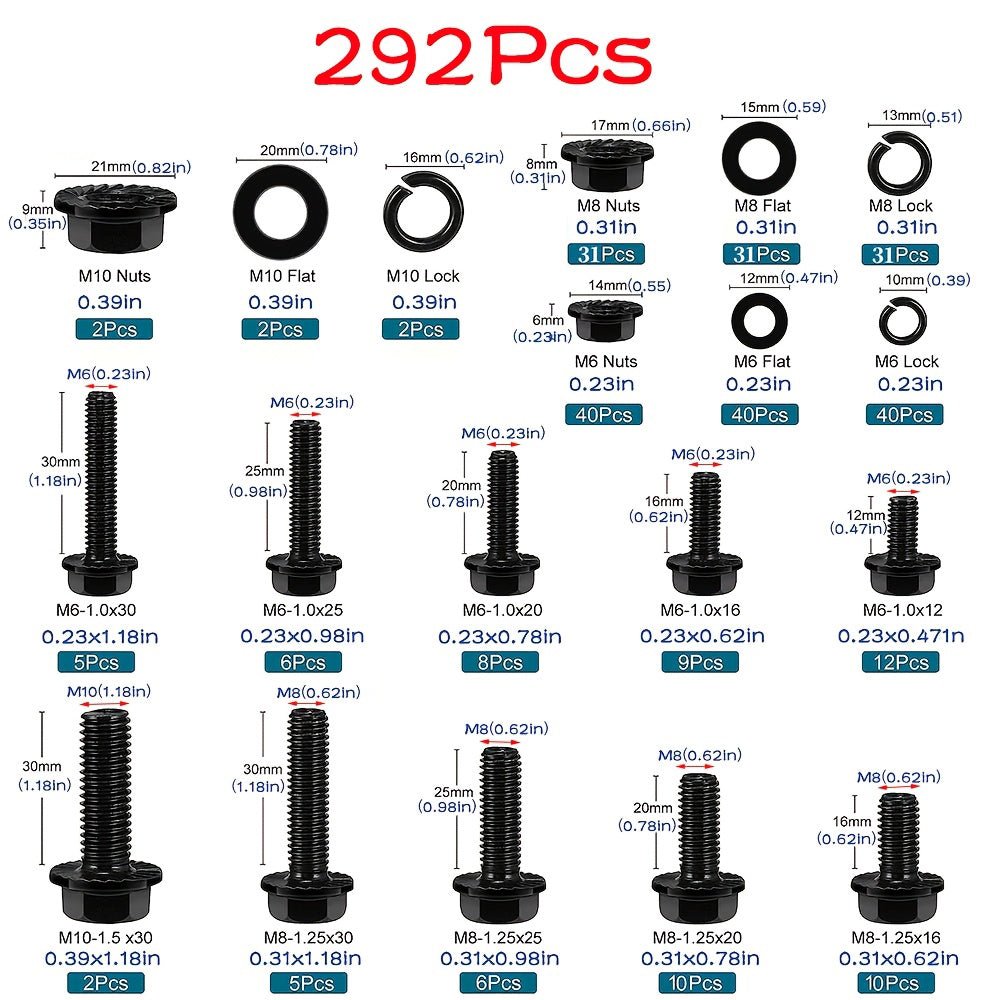 M6/M8/M10 Flange Bolt Kit (549PCS) | Hex Bolts, Nuts & Washers