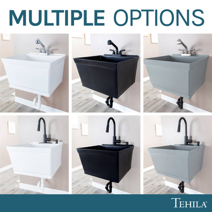 Tehila Standard Wall-Mounted Grey Utility Sink, No Supply Lines