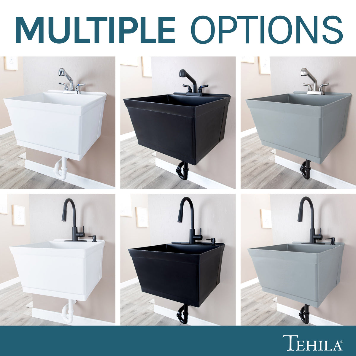 Tehila Standard Wall-Mounted White Utility Sink, No Supply Lines