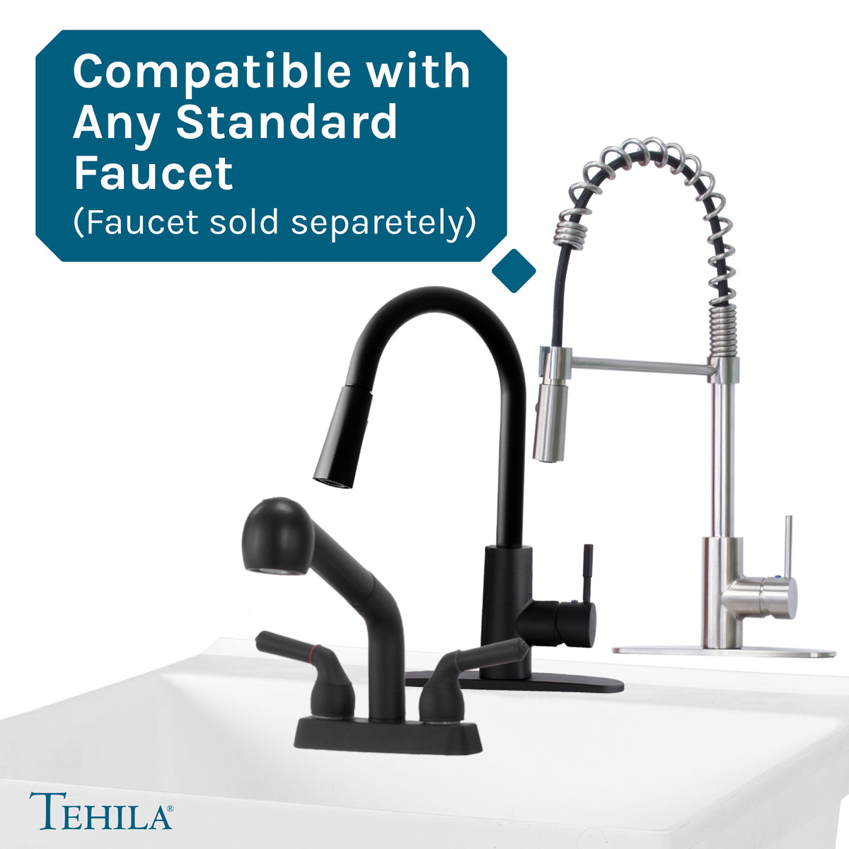 Tehila Standard Wall-Mounted White Utility Sink, No Supply Lines