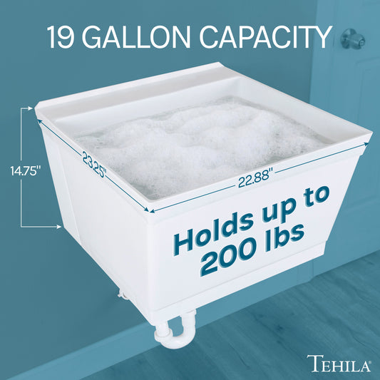 Tehila Standard Wall-Mounted White Utility Sink, Water Supply Lines Included