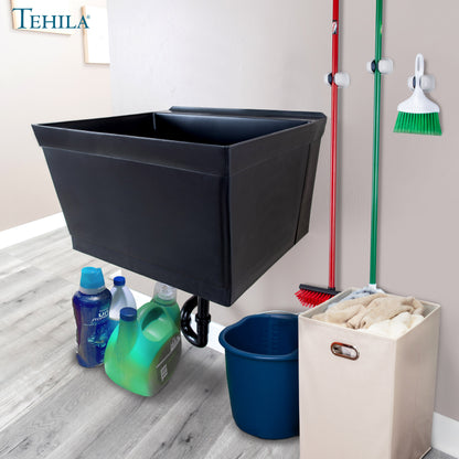 Tehila Standard Wall-Mounted Black Utility Sink, Water Supply Lines Included