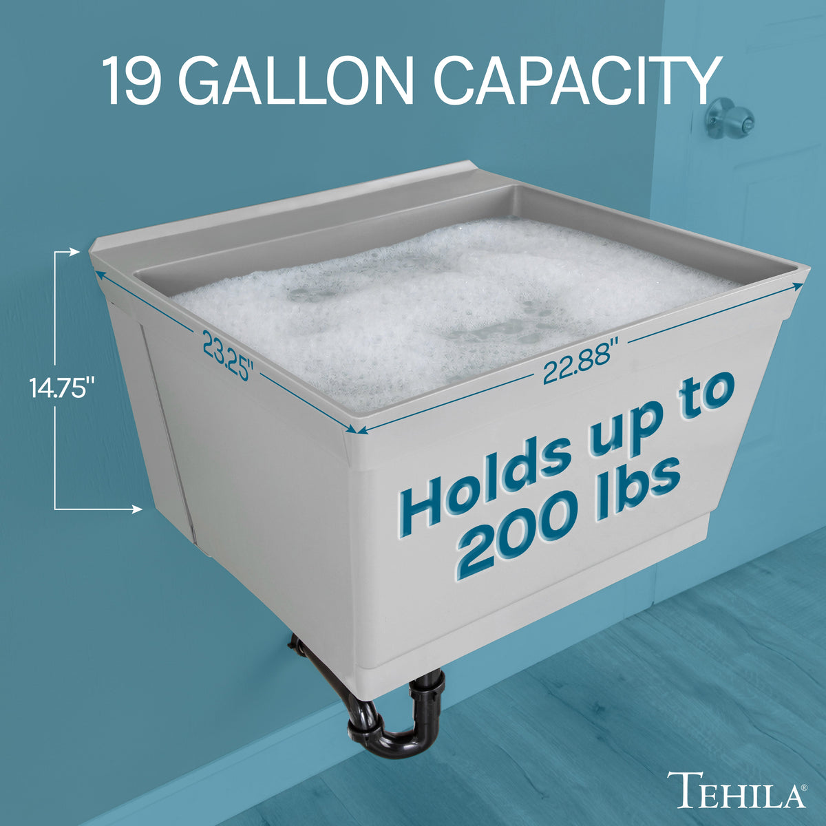 Tehila Standard Wall-Mounted Grey Utility Sink, Water Supply Lines Included