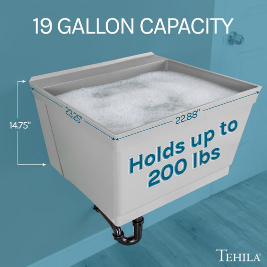 Tehila Standard Wall-Mounted Grey Utility Sink, Water Supply Lines Included