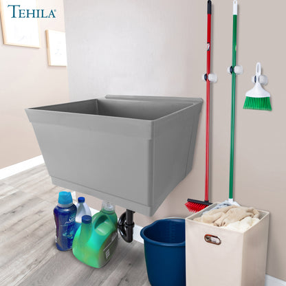 Tehila Standard Wall-Mounted Grey Utility Sink, Water Supply Lines Included
