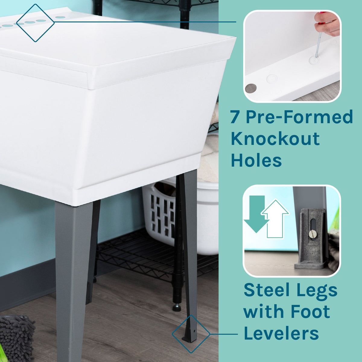 Tehila Standard Freestanding White Utility Sink with Chrome Finish Pull-Out Faucet